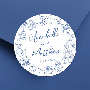Adesivo Casamento Azul Excêntrico Desenhado à Mão Capricho