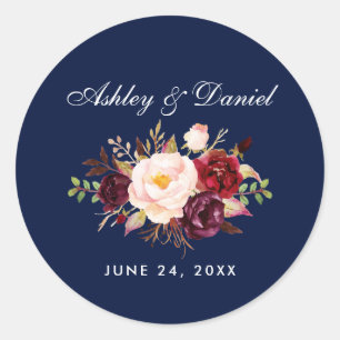 Adesivo Casamento azul floral de Borgonha da aguarela