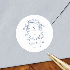 Adesivo Casamento Azul Monograma Crista Barroco Elegante
