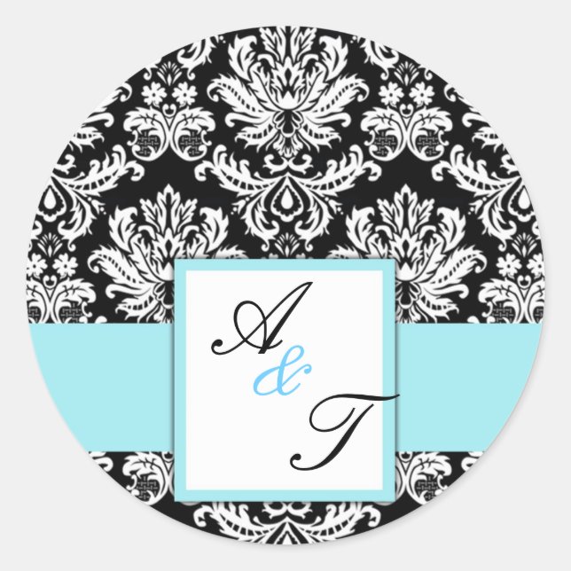 Adesivo Casamento Azul Monograma Damask Seal (Frente)