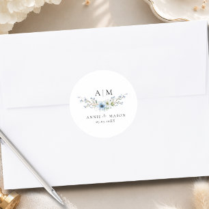 Adesivo Casamento Azul Poeira de Monograma Elegante