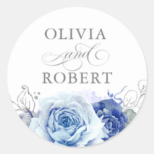 Adesivo Casamento Azul Poeirento Floral Moderno Boho