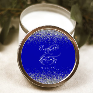 Adesivo Casamento Azul Real Moderno com Brilho Prateado na