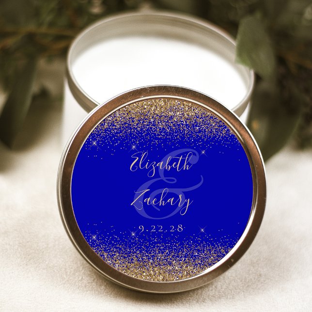 Adesivo Casamento Azul Real Rótulo Glitter Dourado (Criador carregado)