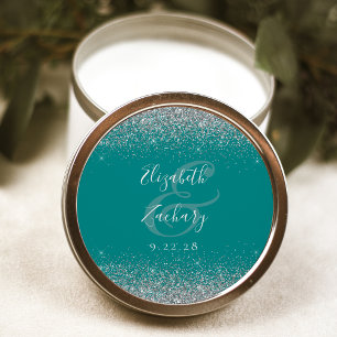 Adesivo Casamento Azul Teal Prateado Moderno com Relevo na