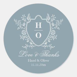Adesivo Casamento Azul Vintage Crest Amor e Gratidão
