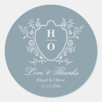 Adesivo Casamento Azul Vintage Crest Amor e Gratidão