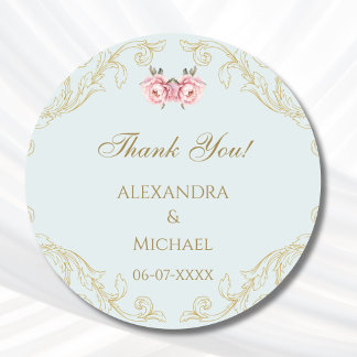 Adesivo Casamento Barroco Azul Floral - Obrigado