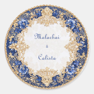 Adesivo Casamento Barroco em Ouro Azul Safira Vitoriano Re