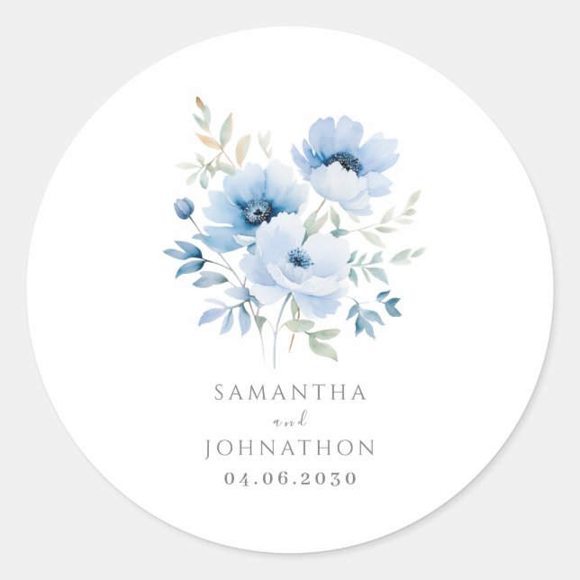Adesivo Casamento Blue Floral Watercolor (Frente)