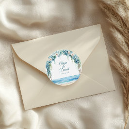 Adesivo Casamento Boho Azul com Arco Floral na Praia