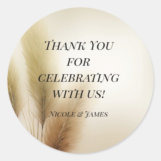 Adesivo Casamento Boho Bohemian ouro Pampas Grass (Frente)