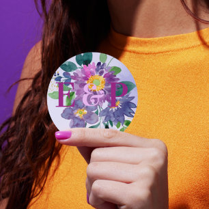 Adesivo Casamento bonito com Flor Azul Roxo e Monograma
