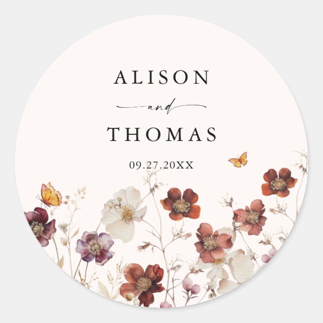 Adesivo Casamento Borboleta Florais Boho Outono  (Frente)