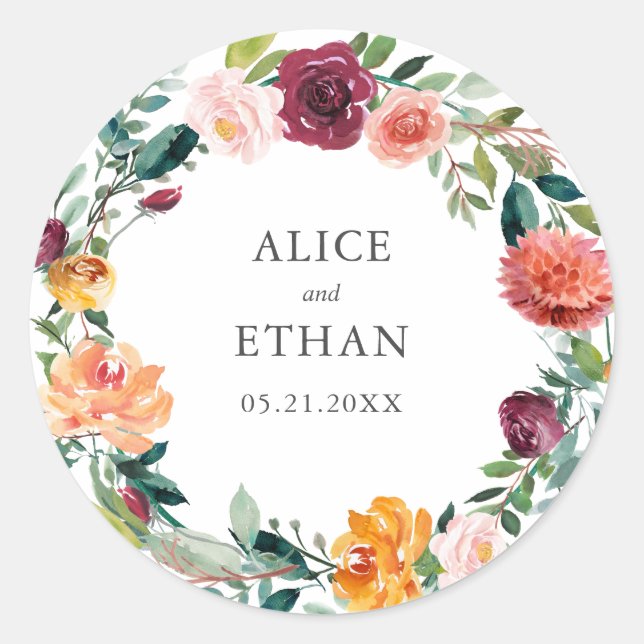 Adesivo Casamento Botânico Burgundy Organge (Frente)