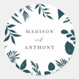Adesivo Casamento Botânico de Azul-Teal Elegante