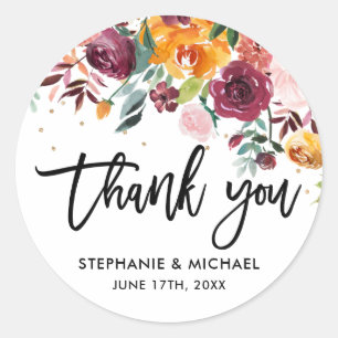 Adesivo Casamento Botânico De Florais Cor-De-Rosa Obrigad