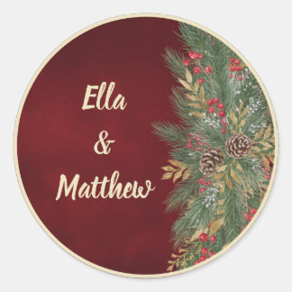 Adesivo Casamento Botânico de Natal Vermelho Elegante