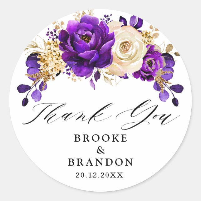 Adesivo Casamento Botânico Dourado Violeta Roxo Real (Frente)