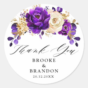 Adesivo Casamento Botânico Dourado Violeta Roxo Real