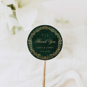 Adesivo Casamento Botânico Emerald Dourado Verde Obrigado