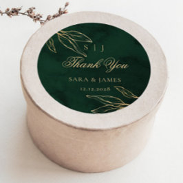 Adesivo Casamento Botânico Emerald Dourado Verde Obrigado