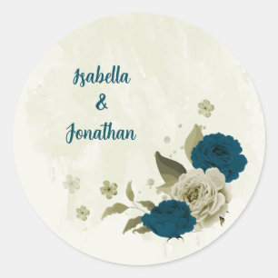 Adesivo casamento botânico floral com bege azul lacrimogên