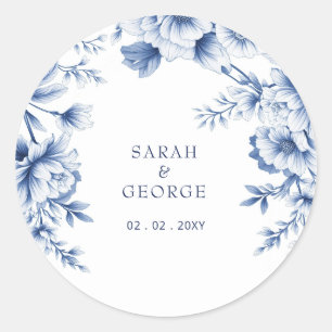 Adesivo Casamento Botânico Floral de Chinoiserie Azul Eleg