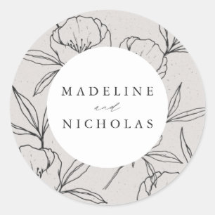 Adesivo Casamento Botânico Floral Moderno Cinza e Preto
