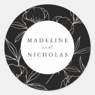 Adesivo Casamento Botânico Floral Moderno Preto e Creme