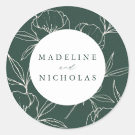 Adesivo Casamento Botânico Floral Moderno Verde Escuro e C