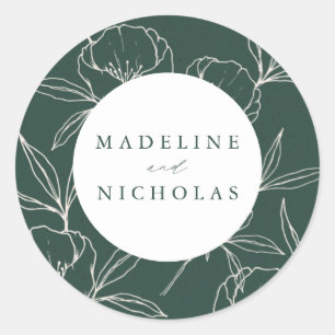 Adesivo Casamento Botânico Floral Moderno Verde Escuro e C