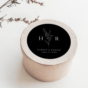 Adesivo Casamento Botânico Mínimo Simples Preto