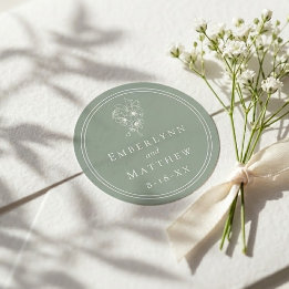 Adesivo Casamento Botânico Moderno Elegante em Verde Sage