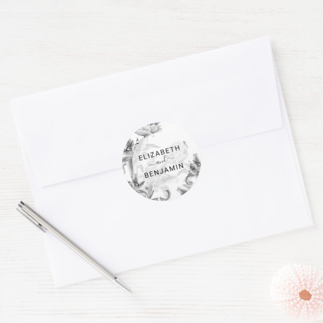 Adesivo Casamento Botânico Preto Branco (Envelope)