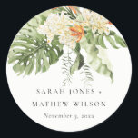 Adesivo Casamento Botânico Tropical Laranja Verde Folha<br><div class="desc">Coleção de Tema Botânico de Leafia Verde Laranja Tropical é um guião elegante de aquarela Ilustração de um bando verde tropical com ave de paraíso floral, perfeito para o seu casamento e festas tropicais. É muito fácil personalizar, com seus detalhes pessoais. Se você precisar de outro produto ou personalização correspondente,...</div>