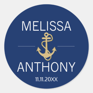 Adesivo Casamento Branco de Âncora Dourada Azul Marinho Ná