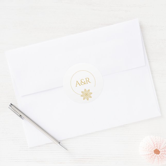 Adesivo Casamento branco de moldura e iniciais inspiradas  (Envelope)
