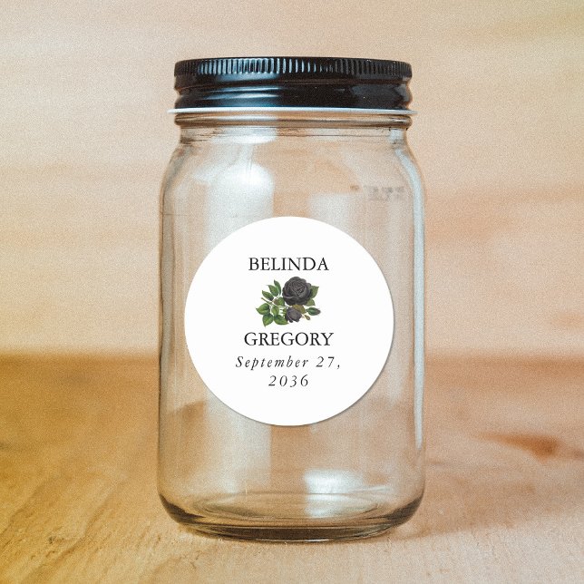 Adesivo Casamento Branco de Rosas de Halloween gótico (Gothic Halloween Roses White Wedding Classic Round Sticker)