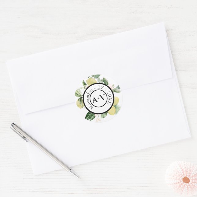Adesivo Casamento Branco do Monograma Floral de Lemon Gard (Envelope)
