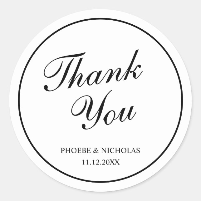 Adesivo Casamento Branco e Negro Clássico Elegante Obrigad (Frente)