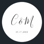 Adesivo Casamento branco e preto do Monograma Elegante<br><div class="desc">Vinheta de Casamento Elegante</div>
