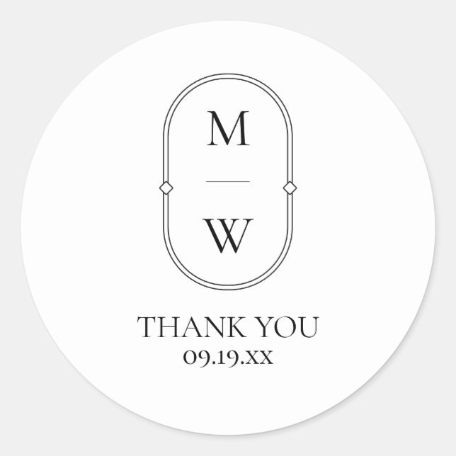 Adesivo Casamento Branco Negro Monograma Minimalista Obrig (Frente)