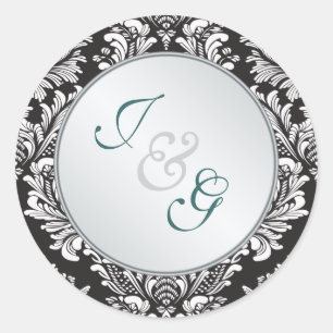 Adesivo Casamento branco preto Monograma Damask