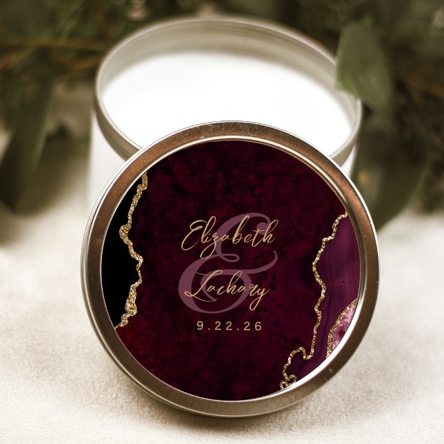 Adesivo Casamento Burgundy Gold Ágata Script (Criador carregado)