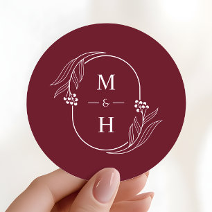 Adesivo Casamento Burgundy Monograma Moderno Boho Elegante