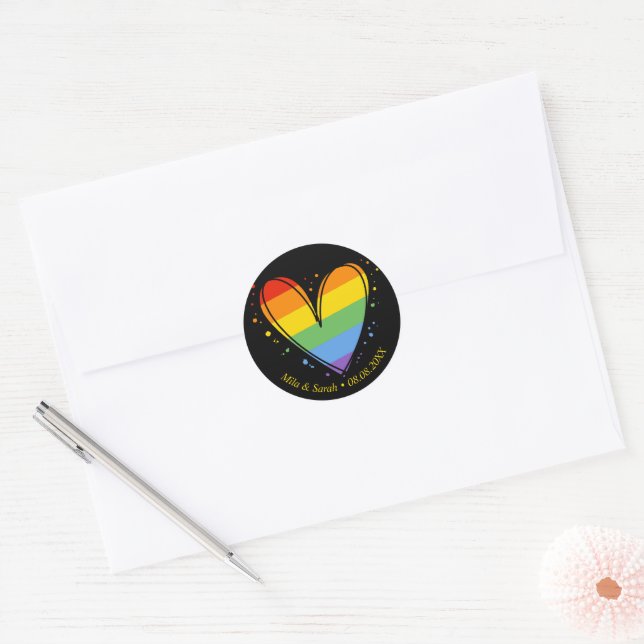 Adesivo Casamento Cardíaco LGBTQ do Orgulho Rainbow (Envelope)