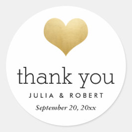 Adesivo Casamento Cardíaco Modern Faux Gold Foil Obrigado