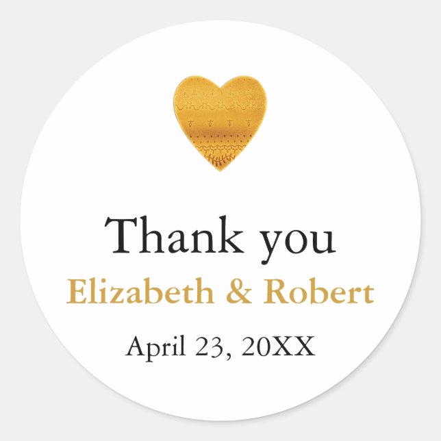 Adesivo Casamento Cardíaco Moderno com Folha de Ouro, Obri (Frente)