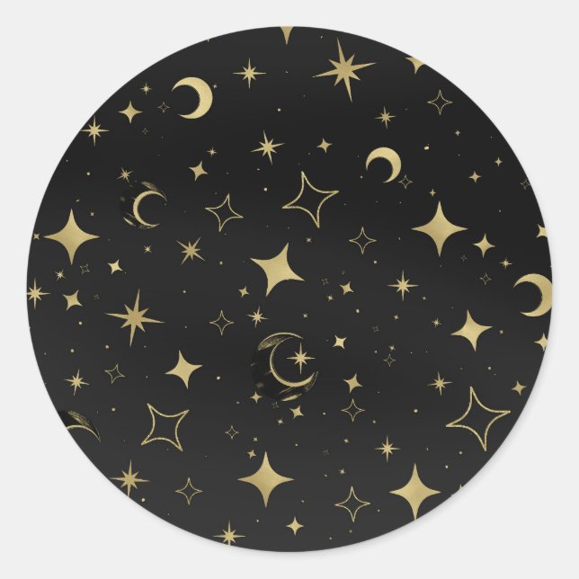 Adesivo Casamento Celestial Lua Estrelas Preto e Dourado (Frente)